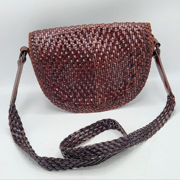 De Vecchi Hamilton Hodge Vintage Leather Woven Saddle Bag In Brown - Picture 1 of 14